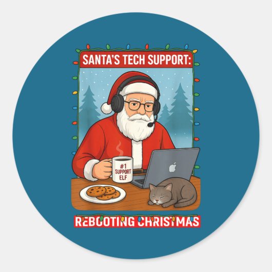 Sticker Rond mens Rebooting Santa s Tech Support (Devant)