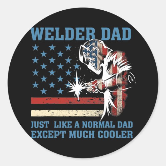 Sticker Rond Mens Retro Welder Dad Just Like A Normal Dad (Devant)