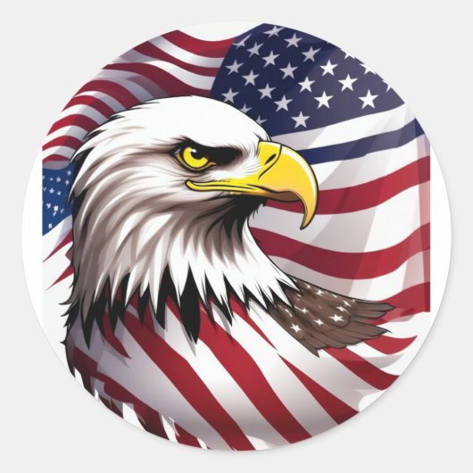 Sticker Rond Mens Tshirt avec Drapeau US et conception d'aigle (Devant)