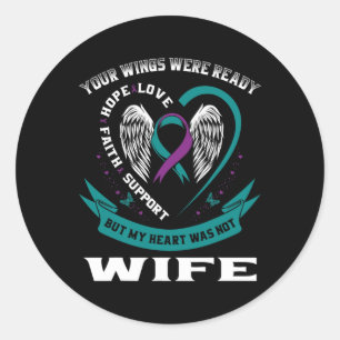 Sticker Rond Mens Turquoise Purple Ribbon Ailes de sensibilisat