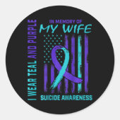 Sticker Rond Mens Turquoise Violet Ribbon Suicide Indicateur Wi (Devant)