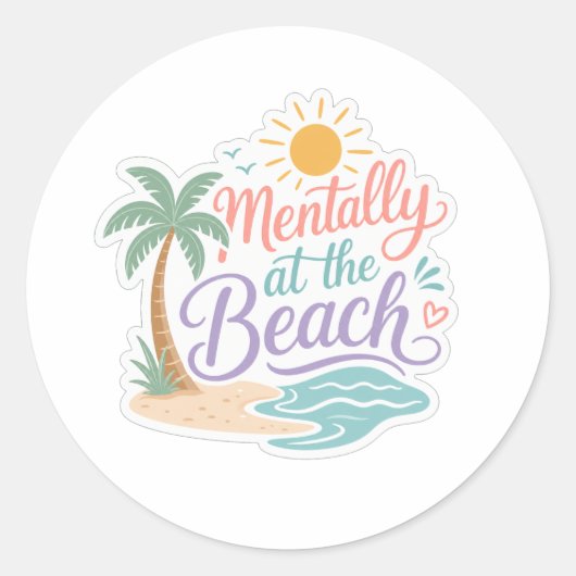 Sticker Rond Mentalement à la plage (Devant)