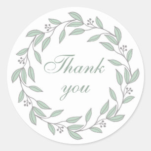 Sticker Rond Menthe et couronne grise merci. Mariage d'été