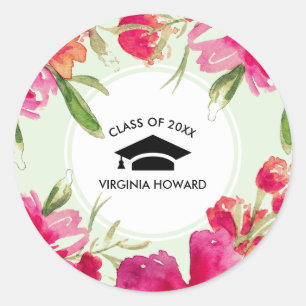Sticker Rond Menthe   Fuchsia Floral Graduation