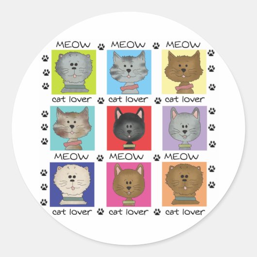 Sticker Rond Meow Amoureux des chats (Devant)