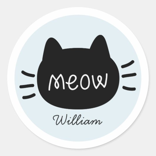 Sticker Rond Meow Black Cat Face Nom bleu (Devant)