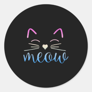Sticker Rond Meow Cute Chat Face Drôle Devis Pour Les Ventilate