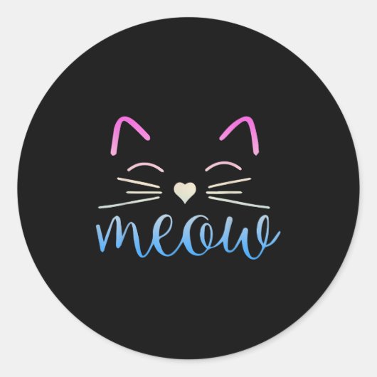 Sticker Rond Meow Cute Chat Face Drôle Devis Pour Les Ventilate (Devant)