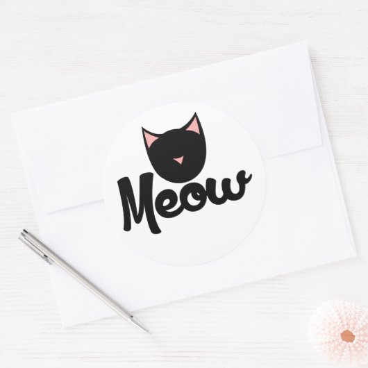 Sticker Rond Meow Kitty Chat (Enveloppe)