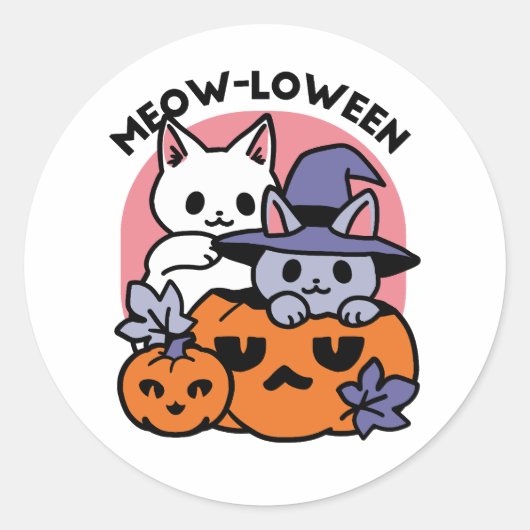 Sticker Rond Meow-Loween - Cute Halloween Conception Chat (Devant)