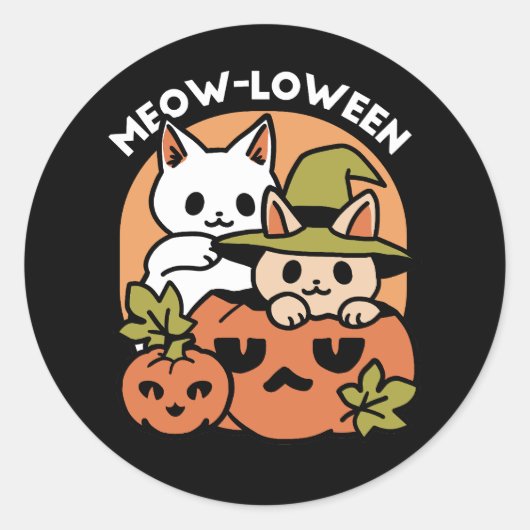 Sticker Rond Meow-Loween - Festive Halloween Conception de chat (Devant)