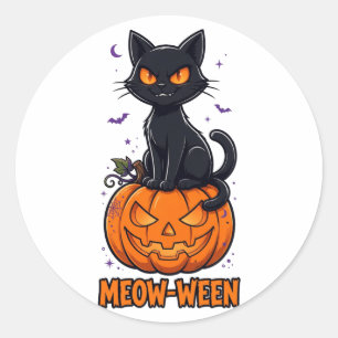 Sticker Rond Meow-Ween Chat Noir Halloween