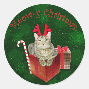 Sticker Rond Meow-y Christmas
