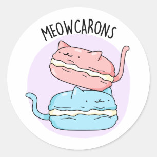 Sticker Rond Meowcarons amusant Macaron Pun