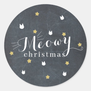 Sticker Rond MeowChristmas Black Chalkboard Chat Star Holiday