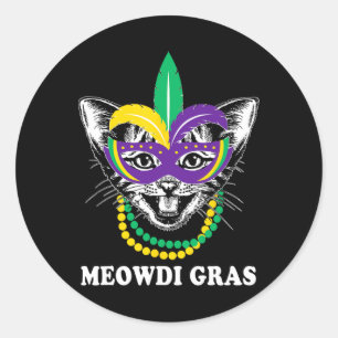 Sticker Rond Meowdi Gras Mardi Gras Amoureux des Chats La Nouve