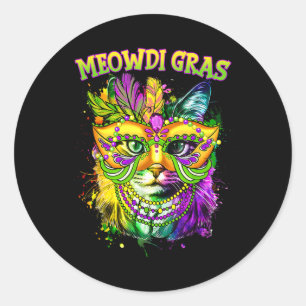 Sticker Rond Meowdi Gras Mardi Gras Amoureux des chats Nouvelle