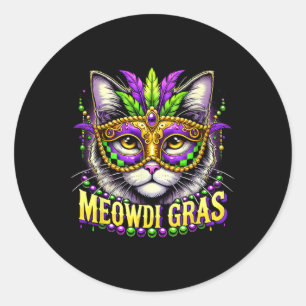 Sticker Rond Meowdi Gras Mardi Gras Carnaval Animaux de compagn