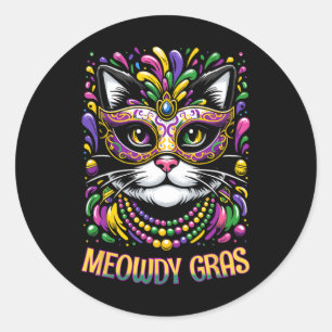 Sticker Rond Meowdy Gras Chat Kitten Masquerade Mardi Gras Perl
