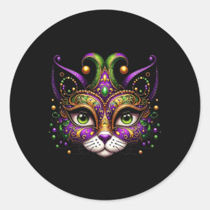 Sticker Rond Meowdy Gras Chat Kitten Masquerade Mardi Gras Perl