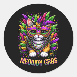 Sticker Rond Meowdy Gras Chat Kitten Masquerade Mardi Gras Perl