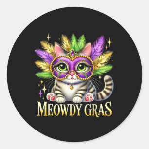 Sticker Rond Meowdy Gras Cute Mardi Gras Festival de chats Vibe