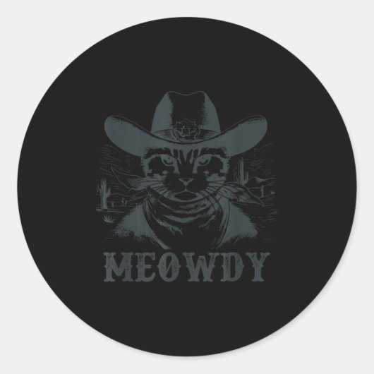 Sticker Rond Meowdy - Mashup Entre Meow Et Howdy - Drôle Chat (Devant)