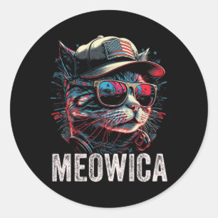 Sticker Rond Meowica 4 juillet chat américain Drapeau Amérique