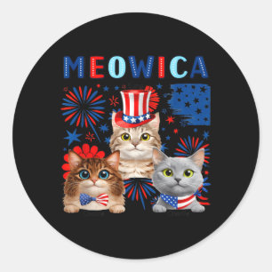 Sticker Rond Meowica Chats Patriotiques 4 Juillet Drôle Amateur