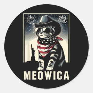 Sticker Rond Meowica Usa merica Chat 4 juillet Funny Patriotiqu