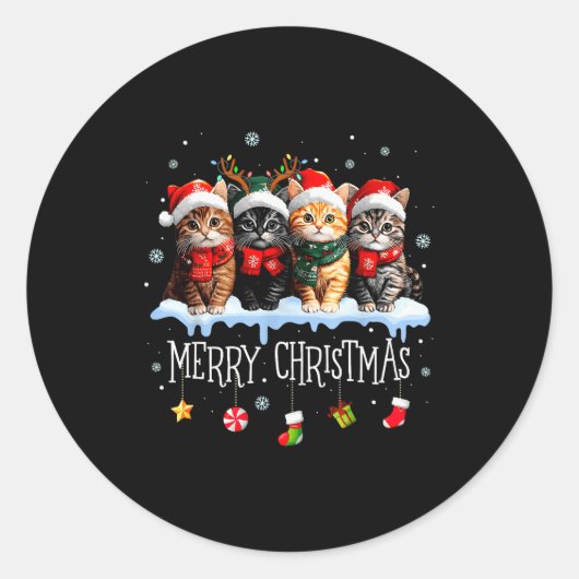 Sticker Rond Meowy Catmas Cat Christmas Tree Xmas Girls Boys Fu (Devant)