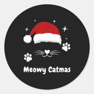 Sticker Rond Meowy Catmas Mignon Chatons Chats Chapeau de Père