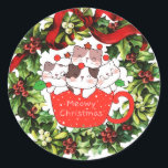 Sticker Rond Meowy Christmas Cats dans une coupe mignonne Stick<br><div class="desc">Les Amoureux de les chats et tous ceux qui aiment Noël apprécieront de voir nos Meowy Christmas Cats dans un Sticker Cup Cute Wreath sur leurs cartes, cadeaux et paquets! Économisez sur le prix de vente d'aujourd'hui avec Zazzle Plus expédition gratuite. Achetez en toute confiance en utilisant votre choix parmi...</div>
