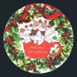 Sticker Rond Meowy Christmas Cats dans une coupe mignonne Stick<br><div class="desc">Les Amoureux de les chats et tous ceux qui aiment Noël apprécieront de voir nos Meowy Christmas Cats dans un Sticker Cup Cute Wreath sur leurs cartes, cadeaux et paquets! Économisez sur le prix de vente d'aujourd'hui avec Zazzle Plus expédition gratuite. Achetez en toute confiance en utilisant votre choix parmi...</div>