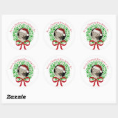 Sticker Rond Meowy Christmas Empreinte de patte Holiday Wreath  (Feuille)