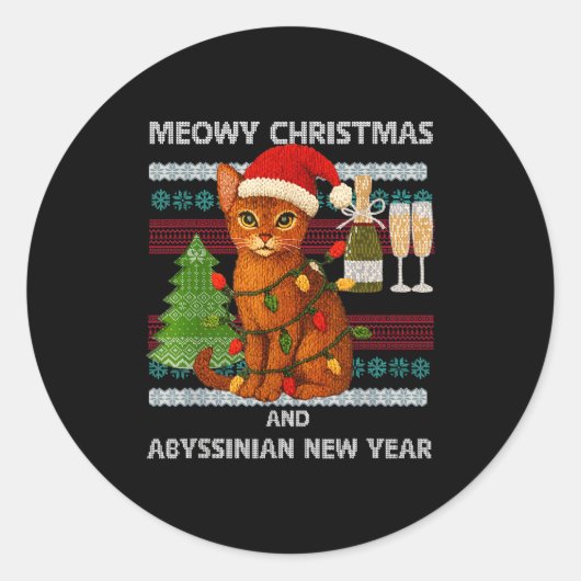 Sticker Rond Meowy Christmas Funny Abyssinian Cat Santa Hat Ugl (Devant)