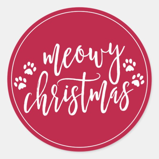 Sticker Rond Meowy Christmas Red Holiday Enveloppe Sceau (Devant)