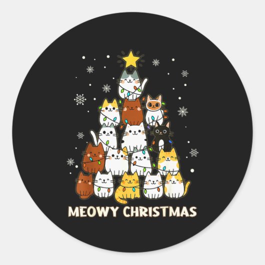 Sticker Rond Meowy Christmas Tree Merry Catmas Cat Lover For Me (Devant)