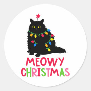 Sticker Rond Meowy Noël Chat Merry Catmas Funny Chats Famille
