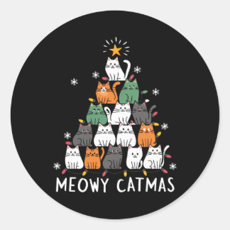 Sticker Rond Meowys Escouade de Noël Chat Père Noël Chapeaux Pr
