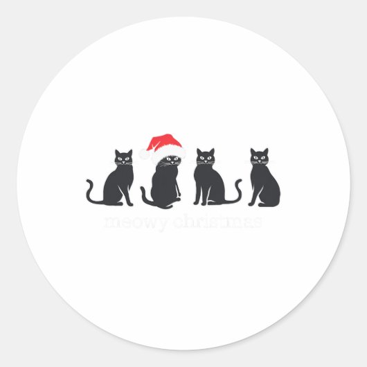 Sticker Rond Meowys Noël Chat Noir Chapeaux de Père Noël Présen (Devant)
