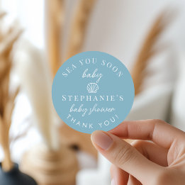 Sticker Rond Mer Bleue Poussiéreuse Vous Bientôt Merci Baby Sho