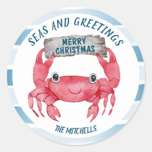 Sticker Rond Mer de crabe nautique Salutations Enveloppe de vac
