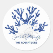 Sticker Rond Mer et salutations Plage Noël Marine Bleu (Devant)