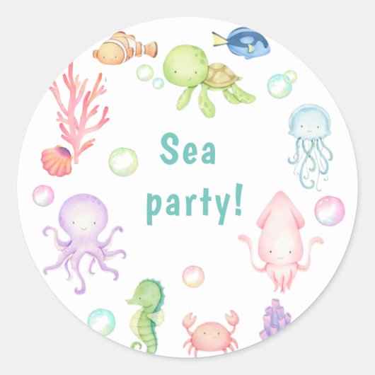 Sticker Rond Mer ​ ​ monde Anniversaire Fête Invitation (Devant)