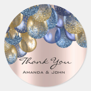 Sticker Rond Merci 16e Mariage nuptiale Ballon Rose de la Marin