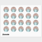 Sticker Rond Merci 16e Mariage Rose Bleu Drip  (Feuille)