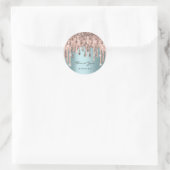 Sticker Rond Merci 16e Mariage Rose Bleu Drip  (Sac)