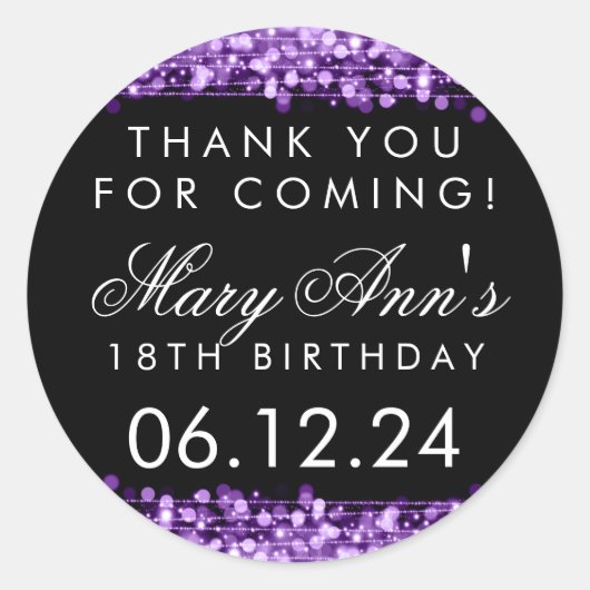 Sticker Rond Merci 18ème anniversaire fêle violet (Devant)