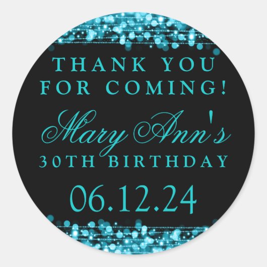 Sticker Rond Merci 30ème anniversaire fêle Turquoise (Devant)